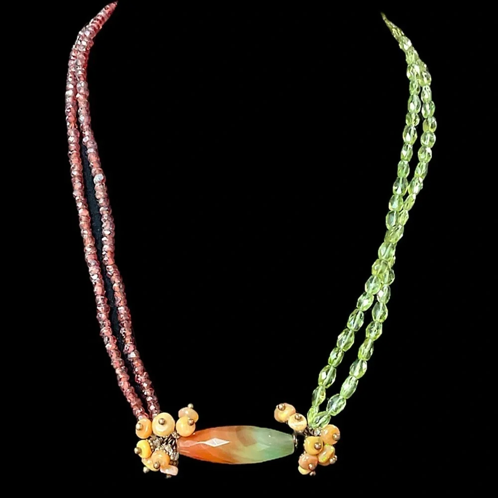 Vintage Beaded Tourmaline Fire Opal Garnet Peridot Necklace
